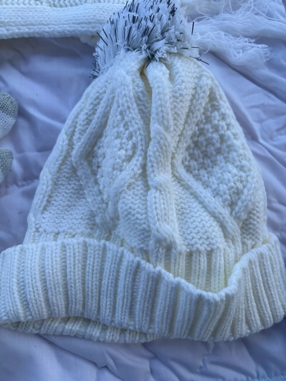 Cozy Ivory Knit Hat, Scarf & Touchscreen Gloves Set